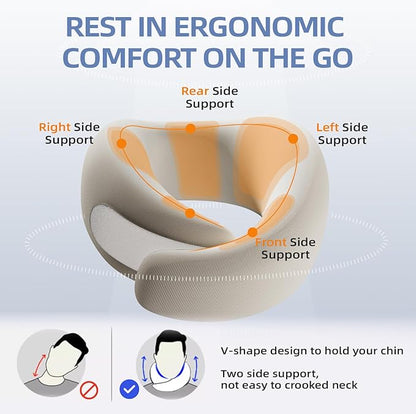 Travel Pillow - Memory Foam Neck Pillow Airplane, Neck Travel Airplane Pillow for Long Flight, 360º Support Plane Pillow, Machine Washable (Blue)