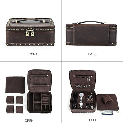 CONTACTS Full Grain Leather Jewelry Box for Men Travel Jewelry Organizer Watch Case Vintage Jewelry Storage Case for Cufflinks Ring Sunglasses Holder by Handmade