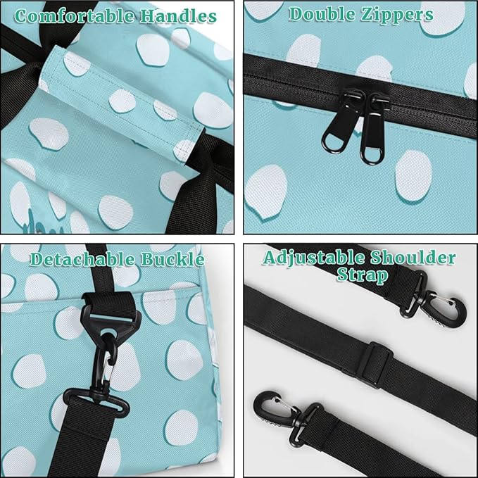 Personalized Duffel Bag for Kids Girls Boys, Dinosaur Spot Custom Name Gym Bag Overnight with Padded Handles Carry On Weekend Sports Travel Bag for School Practice Gymnastics Ballet