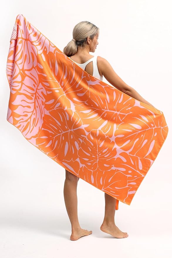 Eunzel Microfiber Beach Towel, Quick Dry Travel Towel Large Sand Free Towel for Beach, Camping, Swim Pool, Gym, Sports& Yoga 71"x32", Palm Orange