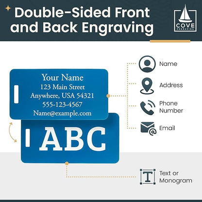 Two Custom Engraved Aluminum Luggage Tags (Blue)