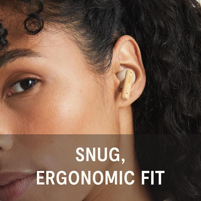 House of Marley Little Bird True Wireless Earbuds, Touch Controls, Built-in Mic, 24 Hours Playtime with Case, USB-C Quick Charge, Sustainable Materials, Movie and Gaming Mode, Cream