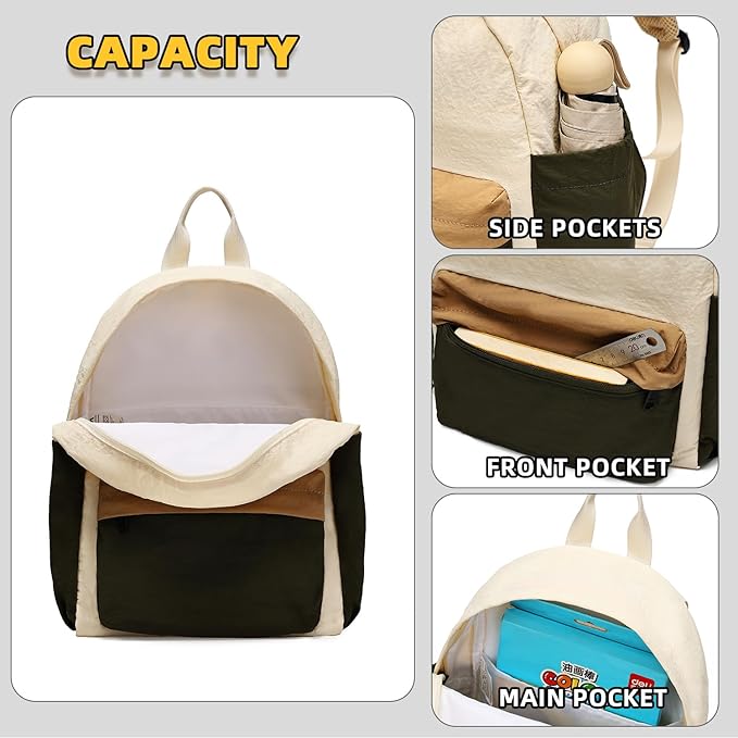 willikiva Kids Backpack for School Boys Girls Teens Toddler Backpack Waterproof Kindergarten Preschool Elementary Bookbag Children Travel Bag(Off White Deep Green,Small)