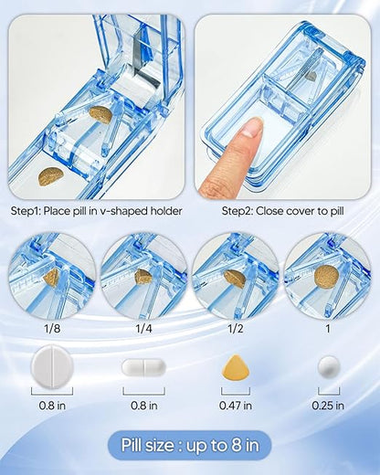 Monthly Pill Organizer 2 Times a Day, FRIWOLE Medicine Box with Portable Weekly Pill Bag, Keychain Pill Case, Pill Cutter and 2 Sticker (Black, 2 Times a Day)
