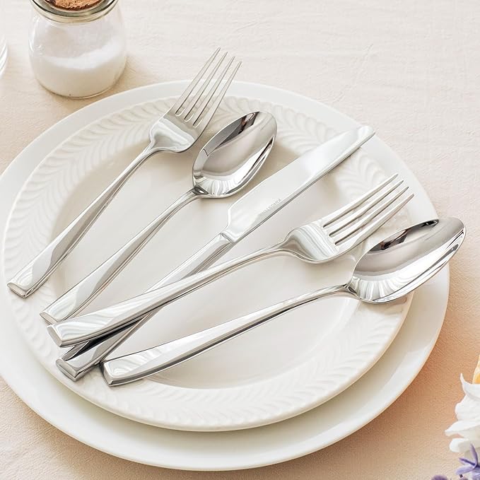 KINGSTONE Mirror Polish Silverware Set for 4, 20-Piece 18/10 Stainless Steel Flatware Set, Dishwasher Safe Cutlery Set for Wedding, Home, Restaurant, Knives Spoons and Forks Set