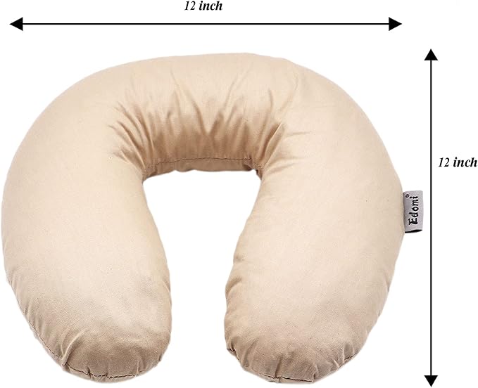 Buckwheat Neck Pillow for Sleeping U Shaped Pillow Cooling Travel Head Support Pillow for Neck Pain Relief Side Sleepers Buckwheat Hulls Concealed Zipper (12x12 inch, Light-tan)