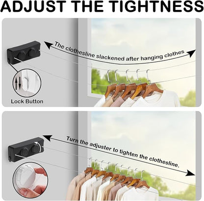 Retractable Clothesline - Heavy Duty 44lb Dual 304 Stainless Lines,16.7ft Anti-Sag Design,Install for Indoor/Outdoor Use (Black, Dual Lines)