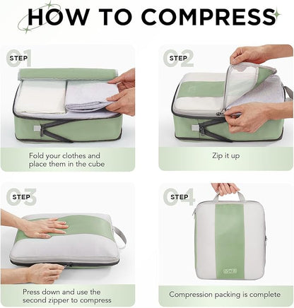10 Set Compression Packing Cubes for Travel Essentials,Compressible Expandable Packing Cubes for Suitcase,OlarHike Luggage Organizer Bags for Travel,Handy Helper for Organizing Clothes(Matcha Green)