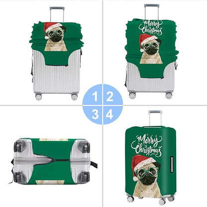 Christmas Pug Luggage Cover, Washable Cute Dog Suitcase Cover, Animal Suitcase Protector Anti-scratch Bag cover,L