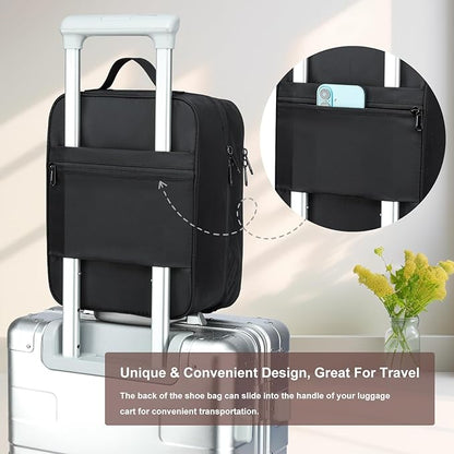 2 Layers Travel Shoe Bag, Portable Shoe Bags Hold 2 Pair Of Shoes, Water-Resistant Shoe Storage Pouch For Travel (Black, 2 Pack)