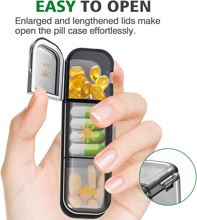 Weekly Pill Organizer 3 Times a Day, GloDeals Large Travel Pill Box 7 Day, Am Pm Three Daily Pill Case with Removable Medicine Container, Pill Holder for Vitamin, Supplement, Fish Oil, Black