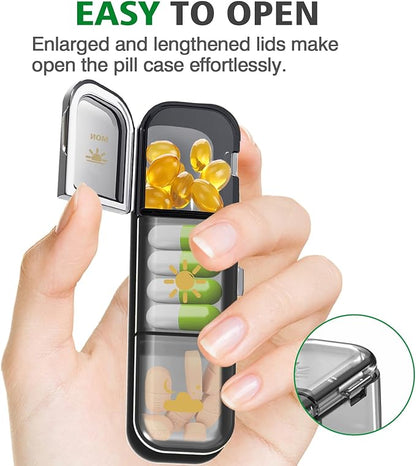 Weekly Pill Organizer 3 Times a Day, GloDeals Large Travel Pill Box 7 Day, Am Pm Three Daily Pill Case with Removable Medicine Container, Pill Holder for Vitamin, Supplement, Fish Oil, Black