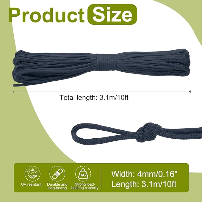 uxcell 4mm Nylon Rope, 10ft Portable Clothesline for Luggage and Backpack Tie Downs, Hanging Clothes, Swings, Camping and Mountaineering Tie Downs, Navy Glue