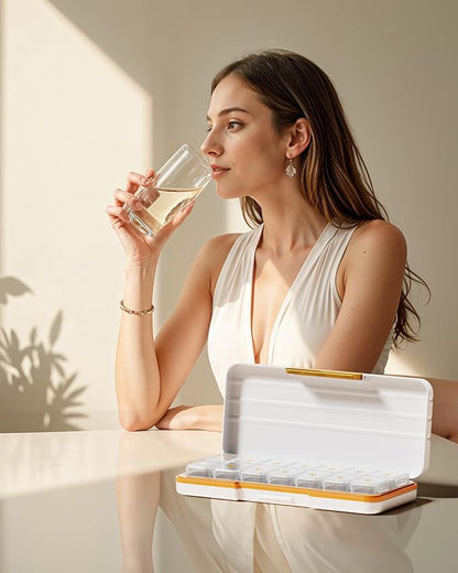 Zoksi Am Pm Pill Organizer 7 Day, Weekly Pill Box 2 Times a Day, Medicine Pill Organizer with Separate Compartment, Travel Pill Case Dispenser Portable for Vitamins, Fish Oils, Medicines(White)