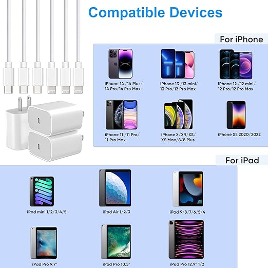 3Pack iPhone Fast Charger[Apple Mfi Certified],10FT iPhone Charger Fast Charging USB C to Lightning Cable with Type C Charger Block Fast Charging Adapter for iPhone 14 13 12 11 Pro Max X Xs Max 8Plus