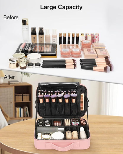 Relavel Travel Makeup Train Case Makeup Cosmetic Case Organizer Portable Artist Storage Bag with Adjustable Dividers for Cosmetics Makeup Brushes Toiletry Jewelry Digital Accessories
