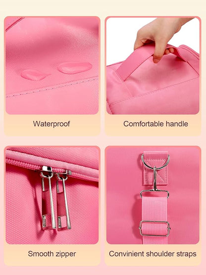 Deciniee Large Pink Makeup Nail Polish Organizer Bag, 4 Tier Professional Makeup Case, Waterproof Nylon, Travel/On-the-go Makeup Storage