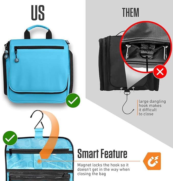 VENTURE 4TH Hanging Travel Toiletry Bag for Women & Men - Travel Organizer with Expandable Compartments & Removable Clear Pouch for Toiletries (Light Blue)