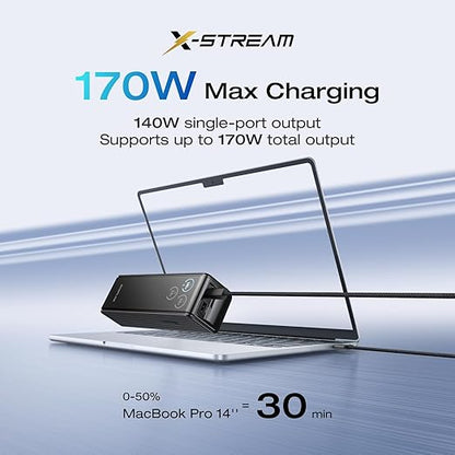 EF ECOFLOW Rapid Power Bank 25,000mAh, 170W Portable Charger with Dual 140W USB-C Ports for Multi-Device Charging, Smart TFT Screen, Compatible with iPhone 17/16/15/14, Samsung, Laptop (Black)