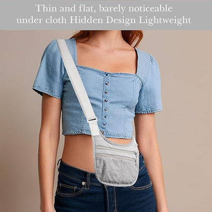 Travel Money Belt Cashsafe Anti Theft Travel Wallet, Fanny Packs for Passport Holder Hidden Under Clothes, Running Bag to Carry Phone Keys (Grey)