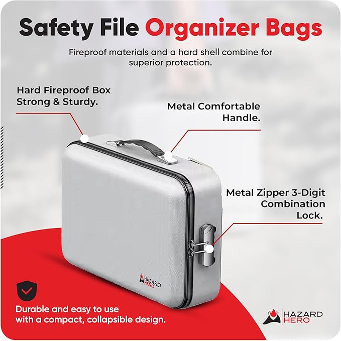 Fireproof Document Bag, 12 Multi Layer Important Document Organizer, Fireproof Bag Safe Storage Portable File Organizer with Lock, Waterproof Safe Organizer for Legal Files, Laptop, and More