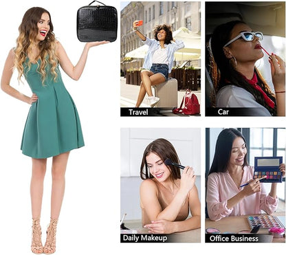 Travel Makeup Bag Makeup Cosmetic Train Case Organizer Portable Storage Bag with Adjustable Dividers for Cosmetics Makeup Brushes Toiletry Jewelry Black Crocodile Pattern