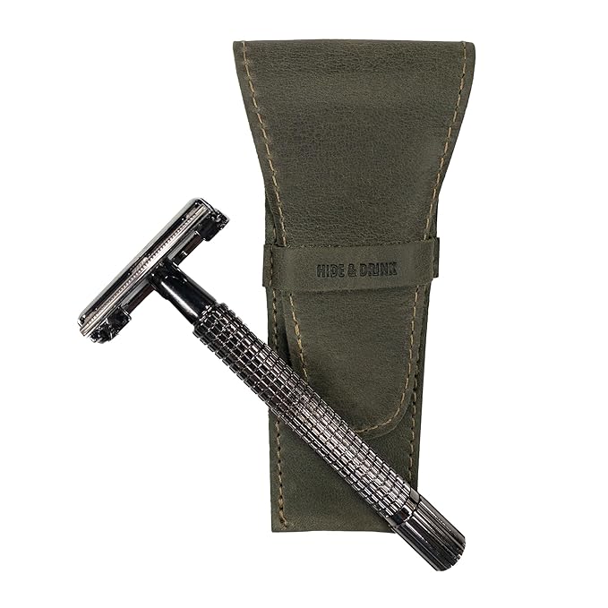 Hide & Drink, Leather Safety Razor Case, Shaving Accessories, Personal Care Essentials, Handmade Includes 101 Year Warranty (Dark Jade)