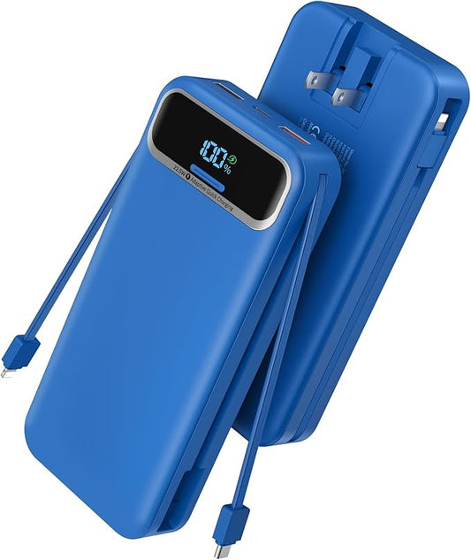 Portable Charger Power Bank with Built in Cables and AC Wall Plug,PD20W&SCP22.5W USB-C Super Fast Charging,20000mAh Travel Phone Charging,LED Display Battery Pack Compatible All iPhone Samsung etc