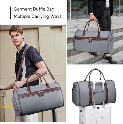 Carry On Garment Bags for Travel, Convertible Garment Duffle Bag for Men Women, 2 in 1 Suit Bag Travel Duffel Bag with Shoes Compartment & Detachable Shoulder Strap