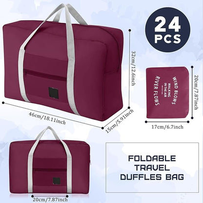 Sweetude 24 Pcs Travel Duffel Bags Bulk Foldable Luggage Bag Women Men Waterproof Carry Tote with Trolley Sleeve for Gym, Overnight, Airlines(Navy Blue, Wine Red, Black)