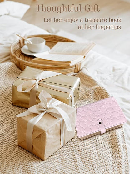 Travel Jewelry Organizer Case, Portable Jewelry Storage Roll Bag with Clear Zipper Velvet Pouch, Jewelry Holder Book Ring Binder for Bracelet, Necklace, Earring, Ring (Pink)