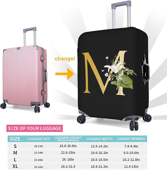 Decorative M Suitcase Protectors Elastic Washable Luggage Covers With Concealed Zippers For 18-32 Inch Luggage (Size L: Fits 25-28 Inch)