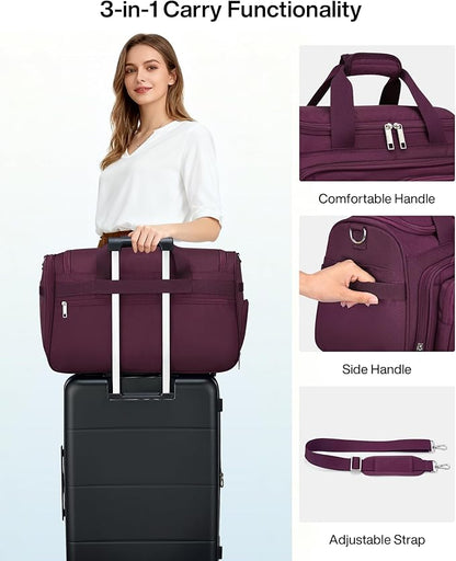 MILADA Carry On Luggage Bags for Travel Large Foldable Duffle Bag for Travel Lightweight Personal Bags for Airplanes Weekend Overnight Bags for Women Mens Travel Bag, Purple