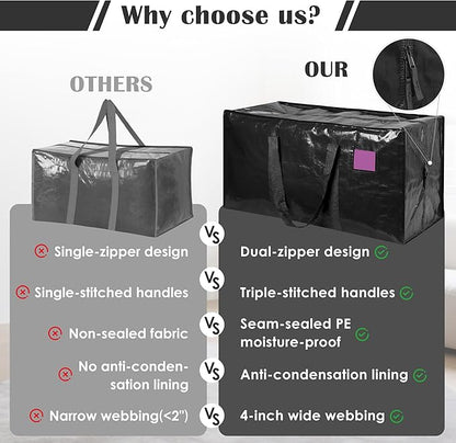 12 Pack Extra Large Heavy Duty Moving Bags with Reinforced Zipper & Wide Handles, Moisture-Resistant Storage Bins Packing Cubes for Clothes, College Dorm, Travel, and Home Organization, Black