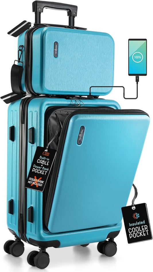 20 Inch Carry On Luggage 22x14x9 Airline Approved, Carry On Suitcase with Wheels, Hard-shell Carry-on Luggage, Durable Luggage Carry-On, Teal Small Suitcase with Cosmetic Case