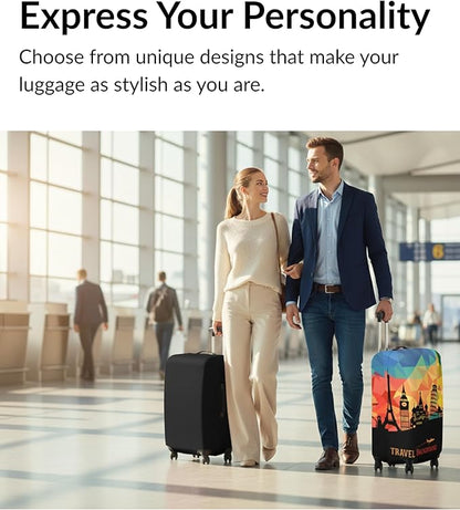 Stretchable Luggage Cover – Black Multicolor Suitcase Protector – Elastic Dustproof, Washable & Scratch-Resistant Travel Cover for Medium Bags