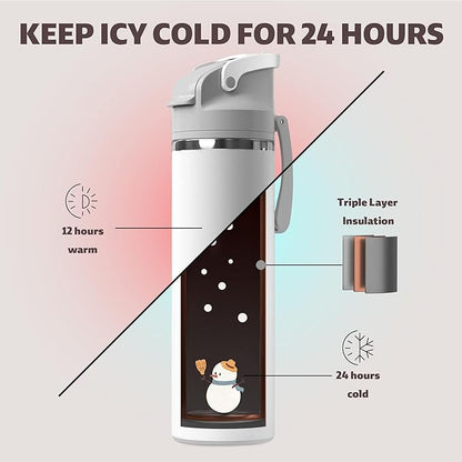 OISIZ Insulated Water Bottle 24 oz with 2 in 1 Spout and Straw Lid,One Click Safety Lock,100% Leakproof,Keep Cold 24H,Vacuum Stainless Steel Water Bottle for School,Travel and Sports,Dishwasher Safe