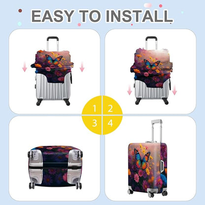 ANNA QUEEN Vibrant Butterfly Luggage Cover, Colorful Floral Design with Rainbow Butterfly, Stretchable, Washable Travel Sleeve for 20-34 Inch Luggage