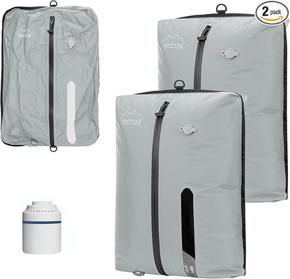 ONTYZZ TPU Vacuum Bag for Travel Reusable Compression Bag with IPX8 Waterproof Zipper Durable Space Saver Bag，Large Two Pack Grey with Air pump