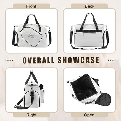 Personalized Duffel Bag Custom Sport Gym Travel Bags Embroidered Name Text Customized Dry Wet Separated Weekend Waterproof Bag for Women Men (D-White)