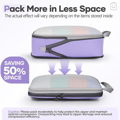 Veken 11 Set Compression Packing Cubes for Travel Essentials,Compressible Expandable Large Luggage Suitcase Organizer Bags for Clothing,Durable Space Saver Storage Bags(Light Purple)