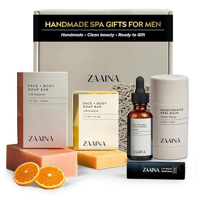 ZAAINA Men’s Self Care Package, Relaxation Spa Gift Set for Him - Luxury Natural Handmade Grooming Kit for Husband Dad Friend, Birthday & Christmas Gifts for Men (Deluxe Set)