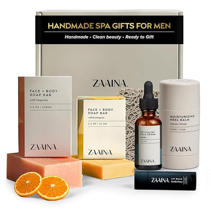 ZAAINA Men’s Self Care Package, Relaxation Spa Gift Set for Him - Luxury Natural Handmade Grooming Kit for Husband Dad Friend, Birthday & Christmas Gifts for Men (Deluxe Set)