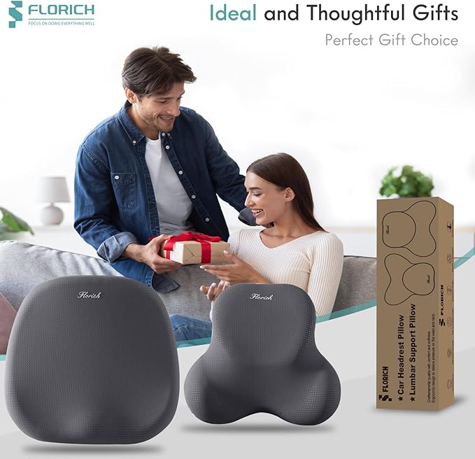 FLORICH Car Seat Cushion and Lumbar Support Pillow for Office Chair Car, Ergonomic Memory Foam, Relieves Back Sciatica Pain, Pressure-Relieving Back Support for Car, Office Chair & Wheelchair – Gray