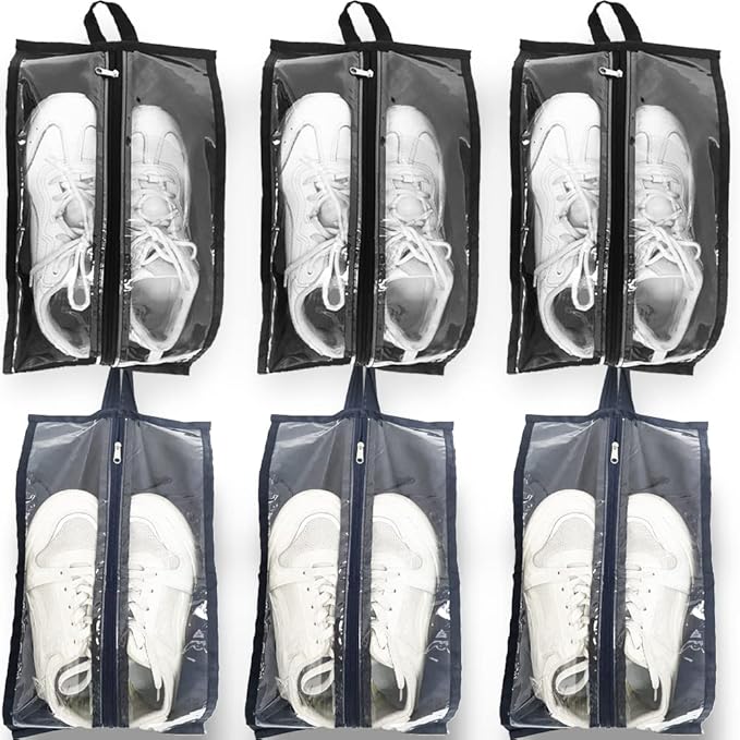 Shoe Bags for Travel 6 Pack Large Multi-color Shoe Pouch for Men Women Waterproof Translucent Portable Shoe Organizer bag with Sturdy Zipper and Handle
