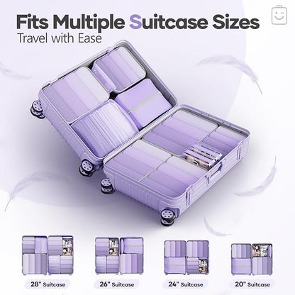 Veken 11 Set Compression Packing Cubes for Travel Essentials,Compressible Expandable Large Luggage Suitcase Organizer Bags for Clothing,Durable Space Saver Storage Bags(Light Purple)