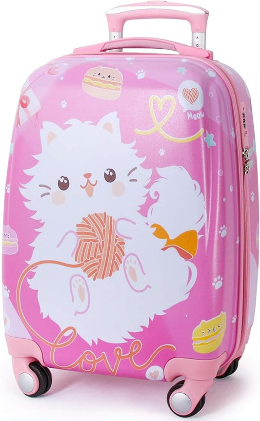 Kids Carry On Luggage Children Rolling Suitcase with 4 Wheels Hardshell Case for Toddler to Travel (w-cat)