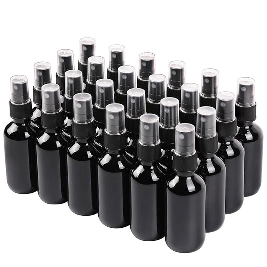 Black Glass Small Spray Bottle 2 oz 24 Packs,Fine Mist Sprayer Small Clear Bottles,Refillable Containers mini spray bottles for Cleaning Solutions and Skin Care (Black 24pcs)