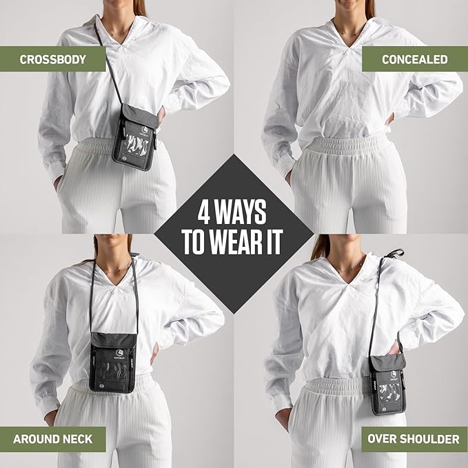 VENTURE 4TH Neck Wallet, RFID Blocking Passport Holder for Travel – Hidden Neck Pouch with 6 Compartments, Slim Lightweight Organizer with Adjustable Strap for Cash, Cards & Passport (Beige)