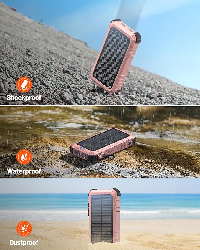 Power-Bank-Solar-Charger 45800mAh Fast Charging with 3 Built-in Cables LED Flashlight Portable External Battery Pack Compatible with iPhone, and-roid, Tablet, Drone, Camera